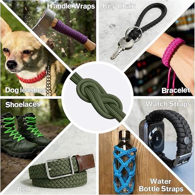 Paracord Rope 750 - Parachute para Cord 4mm 11 Strand Spool Rope Utility Nylon String for Outdoor Camping Survival Utility Tent Crafting DIY Projects - ArmyGreen 200ft
