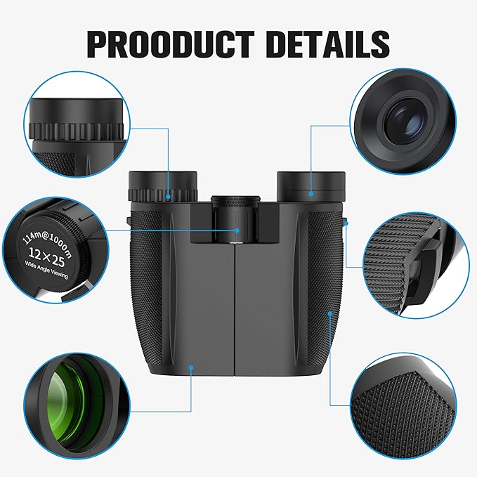 Binoculars 12x50 for Adults and Kids Night Vision Binoculars Compact Binocular Waterproof Binocular Wide Field of View for Bird Watching,Hiking,Hunting,Concert with Binocular Cases