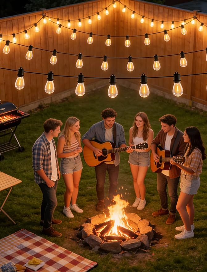 100 FT LED Outdoor String Lights - 50+2 Shatterproof Vintage Edison Bulbs | Commercial Grade Waterproof | Outside Hanging Patio Lights for Wedding, Party, Pool & Yard (Connectable, 2700K)