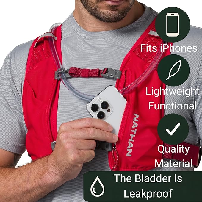 Nathan QuickStart Hydration Pack Vest with Bladder or flasks, Storage Pockets, Breathable Moisture-Wicking Fabric, Adjustable Straps for Running, Hiking, Walking, Marathons, Obstacle Races
