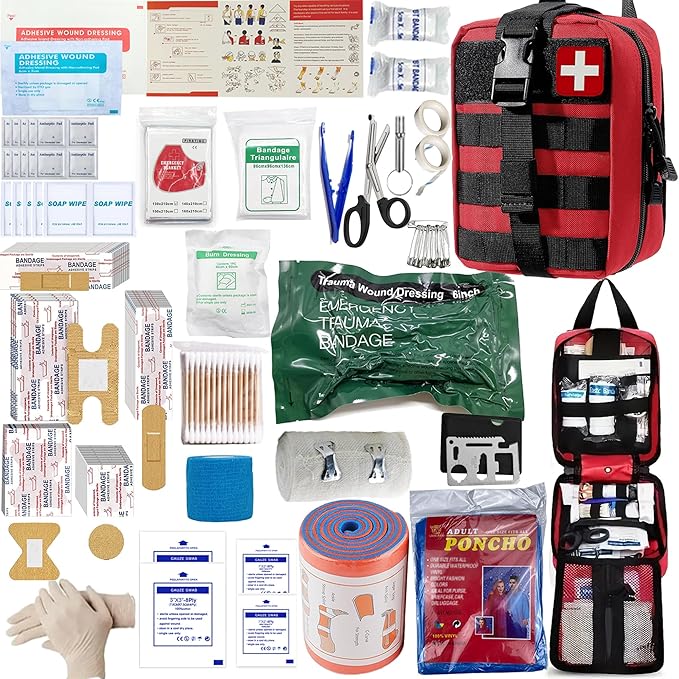 Universal IFAK Trauma First Aid Kit Molle Pouches Emergency Survival Kit Suitable for Home, car, Travel, Camping, Hiking, Sports, Outdoor Emergencies-Quick Response First Aid Essentials (Red)