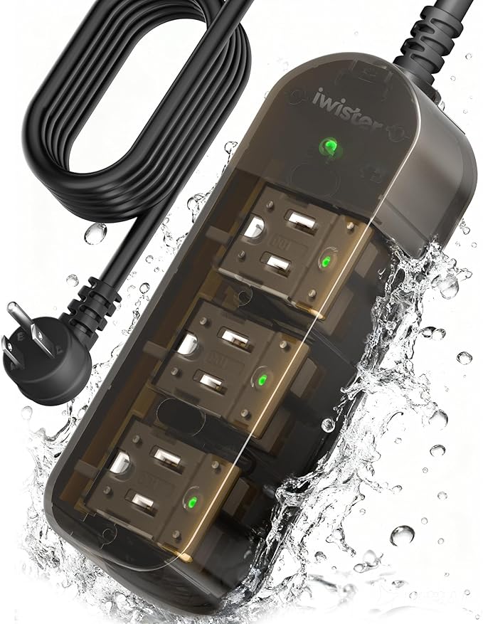 Outdoor Power Strip, 3 AC Outlets, 10 FT, 1625W/13A High-Power Single-Device Use, with Anti-Electric Shock & IPX6 Waterproof, Ideal for Backyard, Patio, Garage, Kitchen, Workshop, Camping, RV