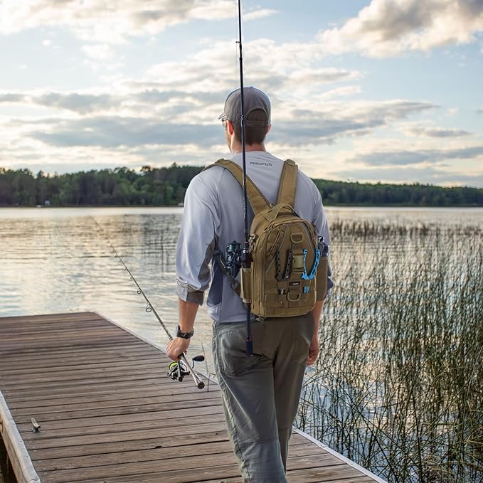 Piscifun Fishing Backpack with Rod Holder, Lightweight Sling Bag Storge Gear and Equipment