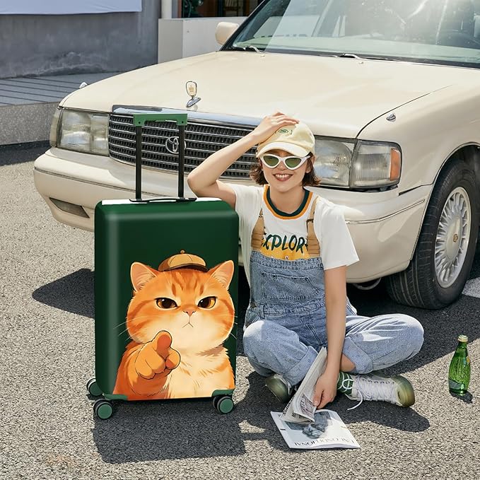 ANNA QUEEN Funny Cat Luggage Cover,Cute Cartoon Stretchable Suitcase Protector Sleeve,Fit for 24-26 Inch Checked Baggage,Water Resistant Durable Luggage Protector