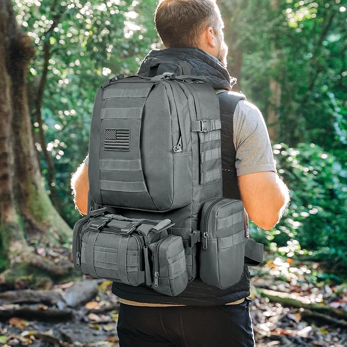 CVLIFE Tactical Backpack Military Army Rucksack 60L Large Assault Pack Detachable Molle Bag, Grey