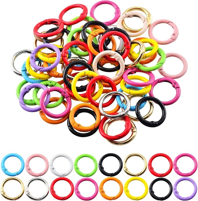 Carabiner Clip 48Pcs Metal Colored Key Ring Clip Circle Keychain Rings Bulk Spring O Ring Round Cute Carabiner Spring Snap Hook Key Chain Clips for DIY Keychain Bag Charm Handbag Purse Dog
