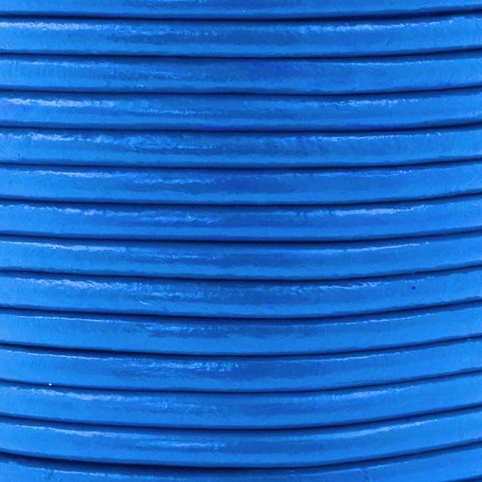 Mandala Crafts Round Genuine Blue Leather Cord for Jewelry Making – 3mm Cowhide Leather Rope String Lace for Kumihimo – 20 Yards Cowhide Craft Cording Spool