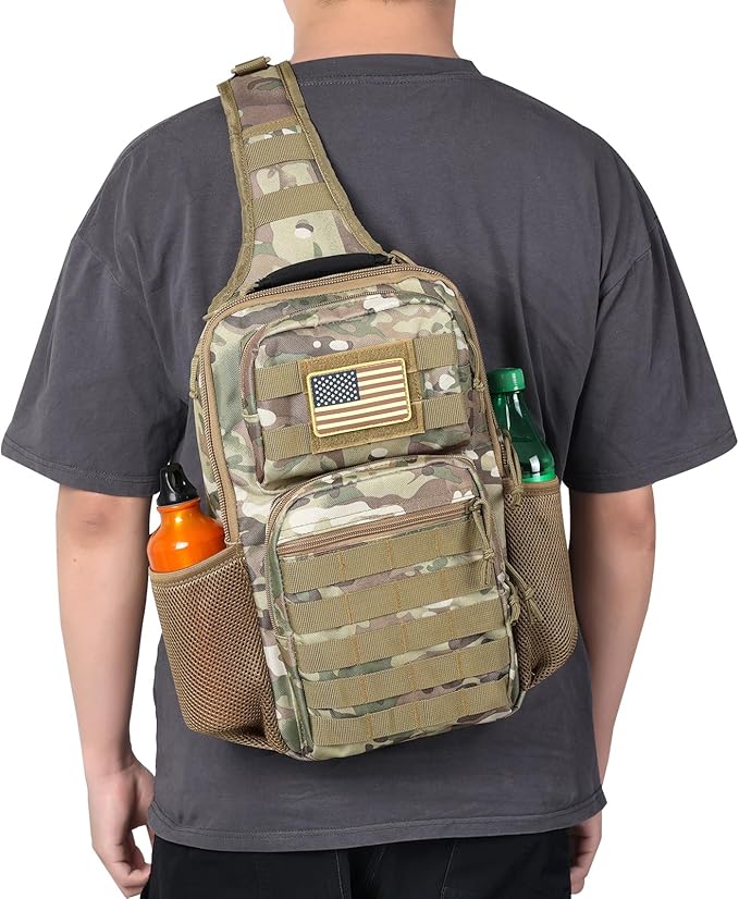 Rover Sling Pack Tactical Shoulder Sling Bag Backpack with Bottle Holder Crossbody Chest Bag, CP Camo