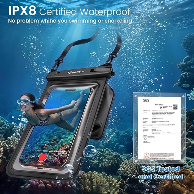 Niveaya [Floatable Floating Waterproof Phone Pouch 2 Pack-Up to 8.5", Large Space Adjustable Neck Lanyard Waterproof Phone Case, Phone Dry Bags for Vacation Beach Pool Kayak Cruise Travel Essentials