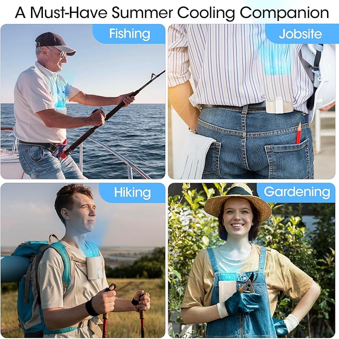 Heelkl 2026 AI Portable Fan Rechargeable, 4 Speeds Strong Airflow, Personal Waist Fan with up to 25H of Working Time, Hanging Neck Fan, Wearable Belt Fan for Camping, Outdoor, Jobsite - Champagne