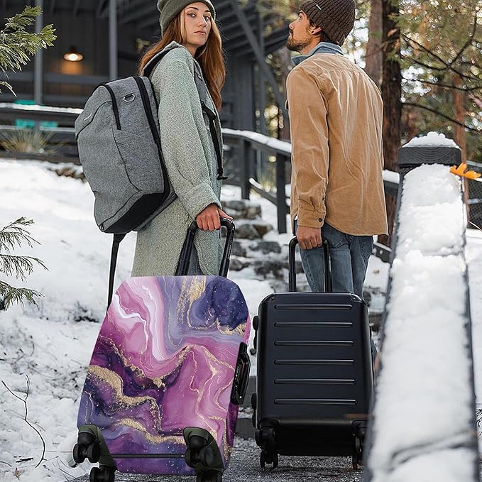 ANNA QUEEN Purple Marble Luggage Cover, Elegant Abstract Art Suitcase Protector, Stretchable Washable Travel Sleeve for 32-34 Inch Luggage