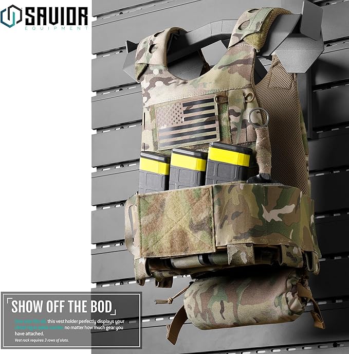 Savior Equipment Wall Rack System H.A.B Attachment Tactical Gear Wall Mount Organizer, Military Helmet Vest Belt Display Rack Plate Carrier Hanger, Heavy-Duty Steel Construction Hold Up to 80 lbs