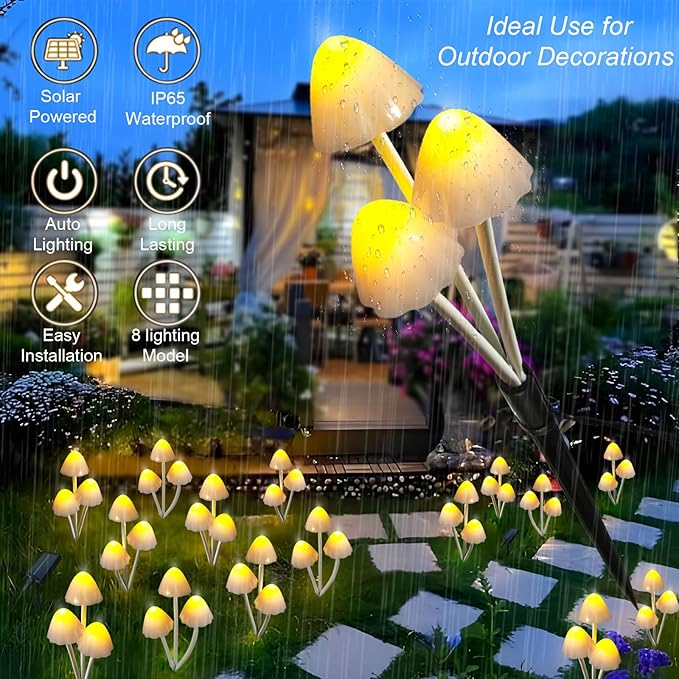 Solar Mushroom Lights for Outside, 6Pack 18 LED Mushrooms with 8 Lighting Modes, Unique Mushroom Garden Decor Gifts, Cute Mushroom Solar Lights Outdoor Garden for Path,Landscape,Yard,Patio,Lawn Decor