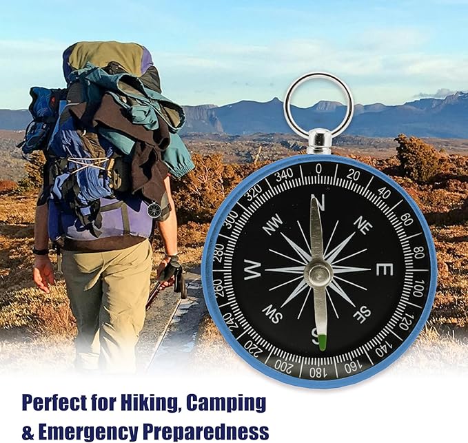 Pocket Compass, 2 Pieces Mini Compass with Key Ring, Suitable for Hiking Survival, Mountaineering Camping, Outdoor Adventure Party Navigation Tools