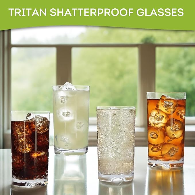 Lily's Home Unbreakable Highball Tumblers, Made of Shatterproof Tritan Plastic and Ideal for Indoor and Outdoor Use, Reusable (14oz each, Set of 4)