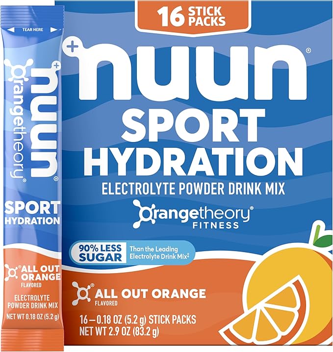 Nuun Sport Electrolyte Powder Packets with Magnesium, Calcium, Potassium, Chloride, and Sodium, Hydration Packets for On-the-Go, All Out Orange Flavor, Gluten Free & Vegan, 16 Single Servings