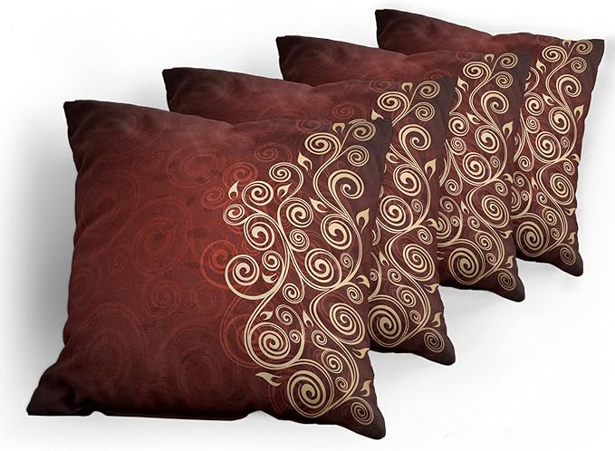 Ambesonne Burgundy Throw Pillow Cushion Case Pack of 4, Floral Swirls Ivy Image Ombre Details Grunge Backdrop Flower Artwork, Modern Accent Double-Sided Digital Printing, 20", Cream Ruby