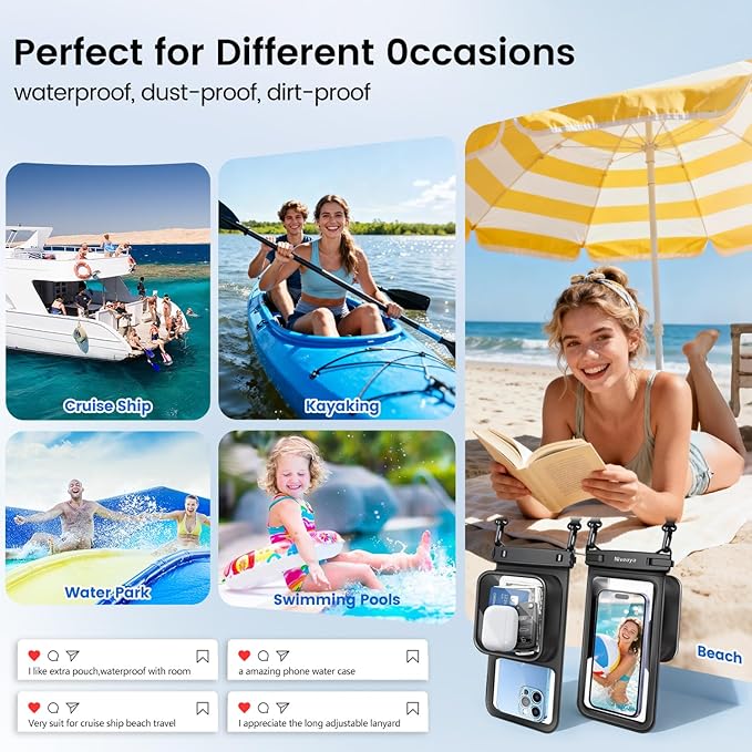 Niveaya [Floatable Floating Waterproof Phone Pouch 2 Pack-Up to 8.5", Large Space Adjustable Neck Lanyard Waterproof Phone Case, Phone Dry Bags for Vacation Beach Pool Kayak Cruise Travel Essentials