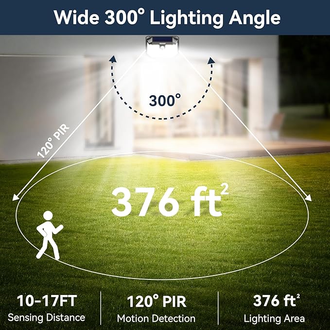 TECKNET 231 LED Solar Motion Lights Outdoor Waterproof, 6 Pack 300° Angle & 3 Lighting Modes PIR Motion Sensor Security Solar Wall Lights IP65 for Fence Front Door Yard Deck Garden Garage