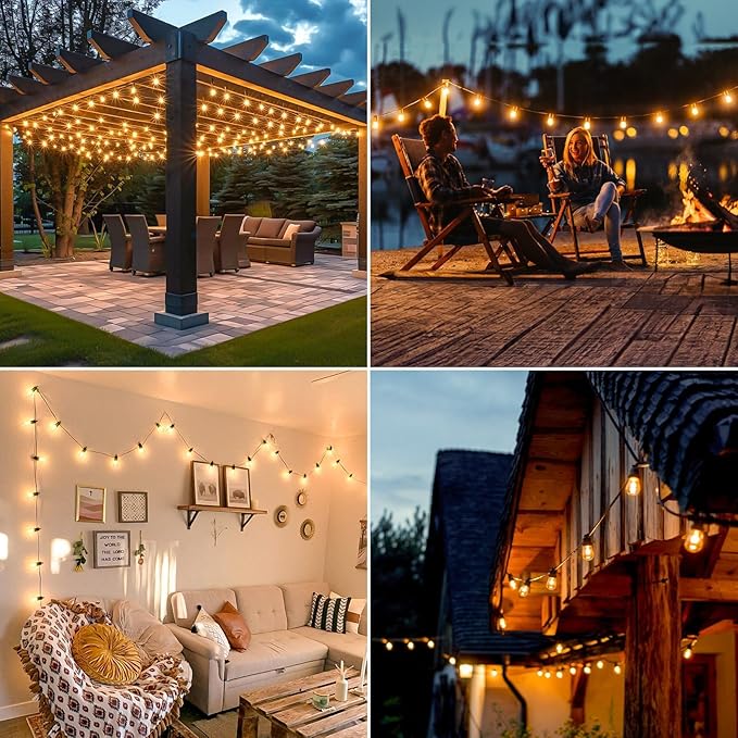 Outdoor String Lights Waterproof, 200FT LED Patio Light With Remote & 64 Shatterproof Dimmable S14 Edison Bulbs(4 Spare), Connectable Outside Hanging String Light for Bistro, Garden, Halloween, Xmas