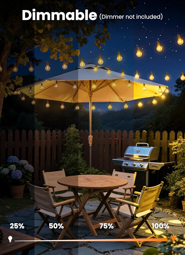 Outdoor String Patio Lights, 50FT 25 LED Patio Lights Waterproof, Connectable Shatterproof Hanging Outside String Light for Backyard, Porch, Deck, Balcony, Garden, House Decor, 2200K