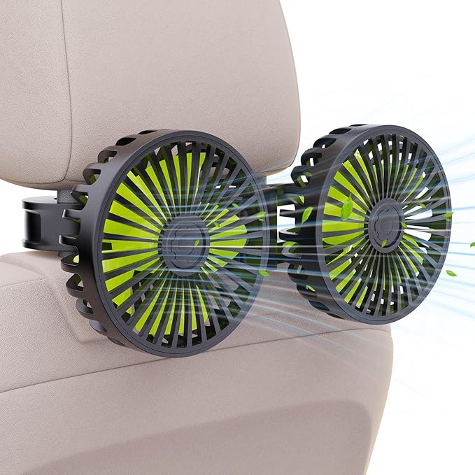 Hayousui USB Car Cooling Fans for Backseat: Dual Head Car Fan for Kids 3 Speeds 360° Rotatable Vehicle Rear Headrest Fans 5V/2A Powerful Electric Air Circulation Fan for Sedan SUV RV Truck (USB Plug)