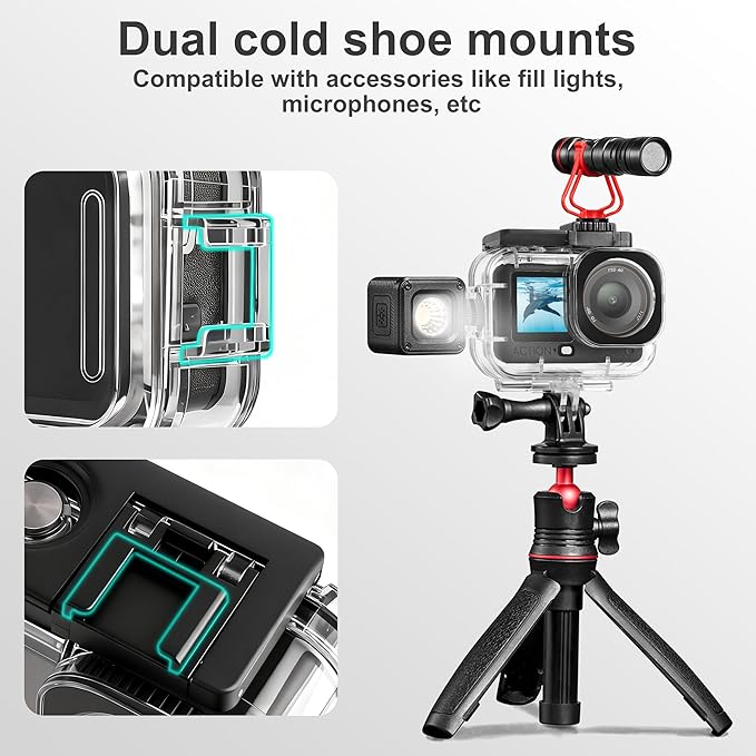 FitStill 60M/196FT Waterproof Case for DJI OSMO Action 6, Dual Cold Shoe Design Thickened Sealing Ring, Optical Glass Lens, djiI Action 6 Protective Accessories