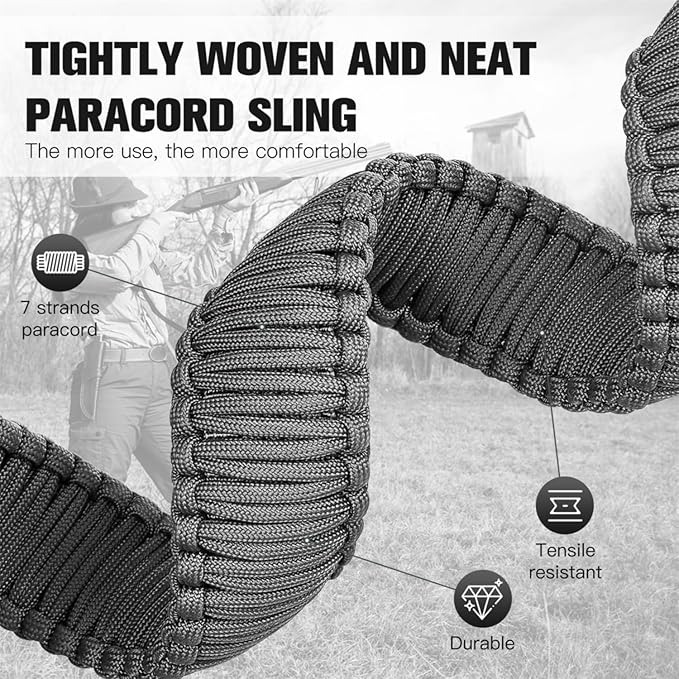 VVAAGG Two-Point Paracord Rifle Sling with Swivels, Non-Slip Gun Sling with Adjustable Length Strap