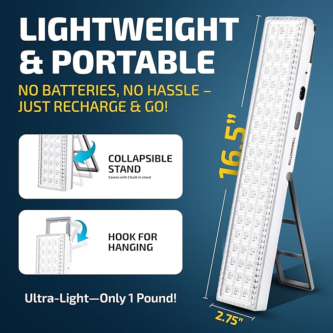 Bell+Howell Portable Light Bar, Rechargeable Lights for Home, Emergency Lights for Home Power Failure, Rechargeable Light Bar, Lámparas Recargables para Apagones, 720-Lumens, As Seen on TV