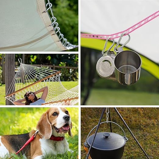 Large Carabiner Clip Hooks, 6pcs 4.7 inch Carabiners Heavy Duty, 304 Stainless Steel Spring Snap Hook Fits Camping Hanging Hiking Weight Lifting, Metal Clips for Rope or Chain