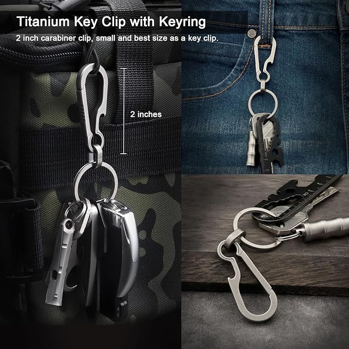 PJYTAC Key Chain Clip Titanium Carabiner Keychain Quick Release Carabiner for Keys Titanium Key Rings Heavy Duty