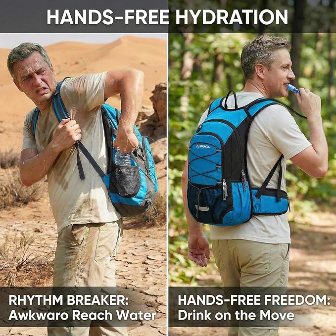 Miracol Hiking Hydration Backpack with Bladder: 2L Water Reservoir for 8H Hydration - Insulated Keep Water Cold 4 Hours - Adjustable Straps Comfortable for Day Hiking/Cycling/Half Marathon (Blue)