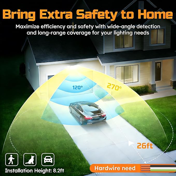 CLAONER 20W 3000LM LED Security Motion Sensor Outdoor Floodlights, 6500K Daylight Remote Control, 3 Modes Dusk to Dawn, Waterproof 3 Heads Hardwired Flood Light for Driveway, Garage, Porch(2 Pack)