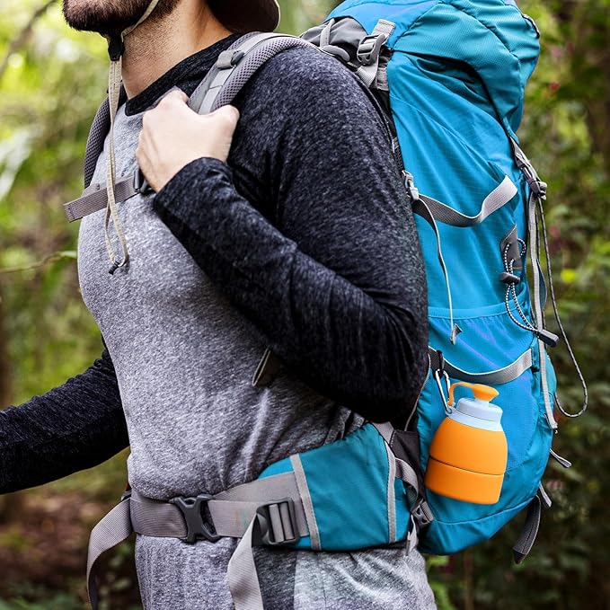 Collapsible Lightweight 20oz Water Bottle, Food-Grade Silicone BPA Free, Foldable Portable Leak Proof Office Travel Cycling Sports Outdoor Water Bottle with Vertical Hook (orange, long nozzle)