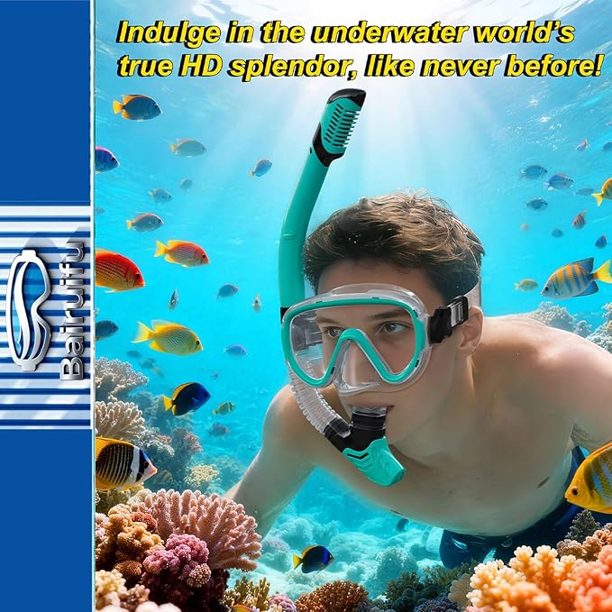 Bairuifu 2-Pack Snorkel Gear for Adults | Enhanced Anti-Fog & Anti-Leak Snorkeling Mask | Breath-Free Dry Snorkel | 180° Panoramic View with Quick-Dry Bags