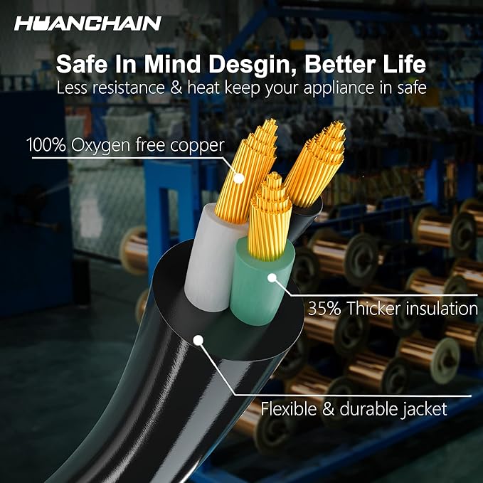 HUANCHAIN Black Outdoor Extension Cord 25 FT Waterproof, Flexible 16/3 Gauge Power Cord Extension 3 Prong 13A 1625W SJTW ETL Listed