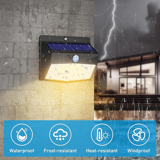 Peasur 16 Packs Solar Outdoor Lights Motion Sensor Solar Security Light Waterproof with 3 Lighting Modes Solar Powered Wall Lights Outside for Garden Fence Yard, Warm White