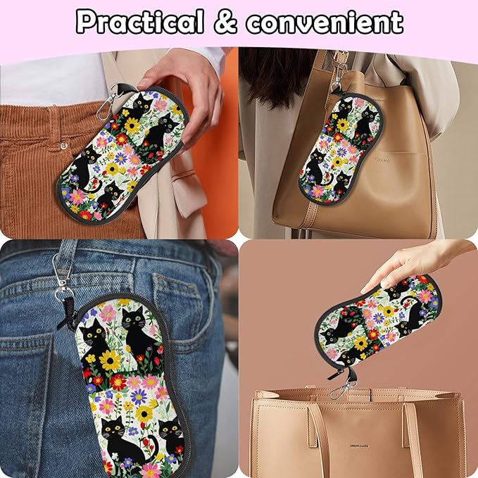 Glasses Case Sunglasses Eyeglass Soft Case Zipper Light Neoprene Pouch with Metal Belt Clip Aesthetic Cute Women Men