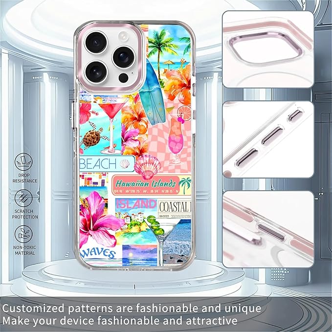 Case for iPhone 15 Pro,[Compatible with MagSafe],Coastal Beach Cover Coquette Collage Phone Case Design，for Women Girls Magnetic Clear Cover - Slim, Sleek, & Shockproof Protection
