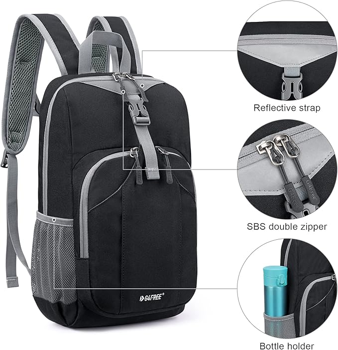 G4Free Mini 10L Hiking Daypack Small Hiking Backpack Cycling Compact Shoulder Backpack Outdoor for Men Women(Black)
