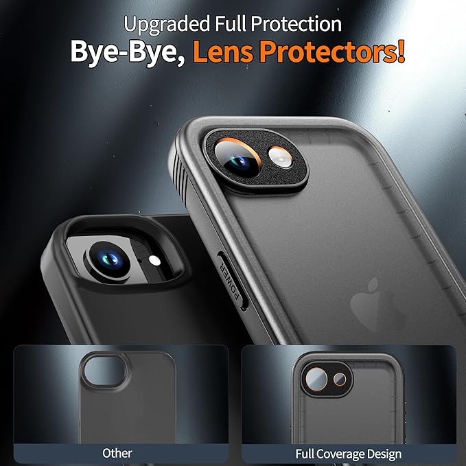 Cozycase TOP Military Protective IP68 Waterproof Case for iPhone 16e/iPhone 17e Heavy Duty 360 Shockproof Full Body with Screen Camera Protector Double Dustproof Hard Tough Front Back Cover Black