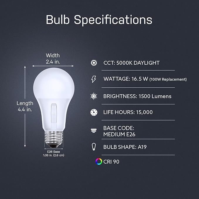 Feit Electric LED Dusk to Dawn Light Bulb, A21 100W Equivalent, 5CCT, Non-Dimmable, E26 Medium Base, 90 CRI, 1500 Lumens, Adjustable White, 15 Years Lifetime, OM100/5CCTCA/DD/LEDI