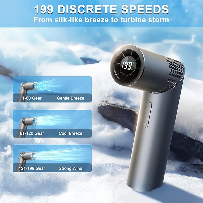 Portable Handheld Fan - Rotatable Mini Fan, High Speed Wind Cooling, 199 Speeds Stepless Control, Digital Display, 3-in-1 Rechargeable Personal Fan for Travel, Outdoor, Birthday Gifts for Women Men