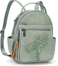 Mini Backpack Purse for Women,Embossed Vegan Leather Small Backpack Fashion Backpacks Daypacks Shoulder Handbag (Green-Flower)