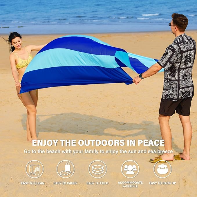 Famstar Beach Blanket Oversized Extra Large 78" X 81",Waterproof Sandproof Beach Blanket 1-7 Adults Lightweight Durable for Travel Camping Hiking Picnic