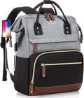Focdod Laptop Backpack 17.3 Inch Womens Professional Purse Computer Bag Nurse Teacher Backpack College Work Bags Carry on Travel Back Pack with USB Port Black-Grey-Brown