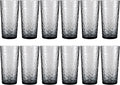 24-ounce Plastic Tumblers, Acrylic Drinking Glasses High-Balls, Reusable Plastic Cups, set of 12 Grey, Hammered Style Stackable, BPA-Free, Shatter-Proof, Dishwasher-Safe