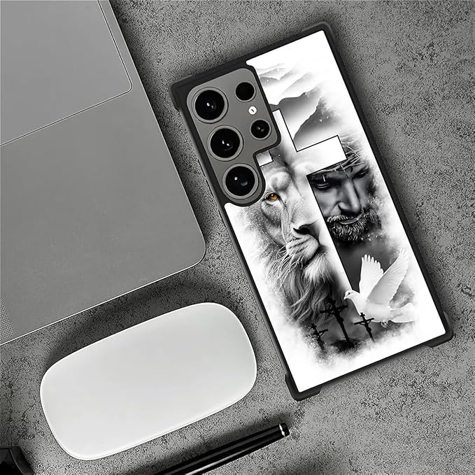 for Samsung Galaxy S24 Ultra Case, Lion Cross Jesus Christ Dove Pattern Graphic Design Girl Boy Soft Silicone Hard Acrylic Shock Protection for Samsung Galaxy S24 Ultra