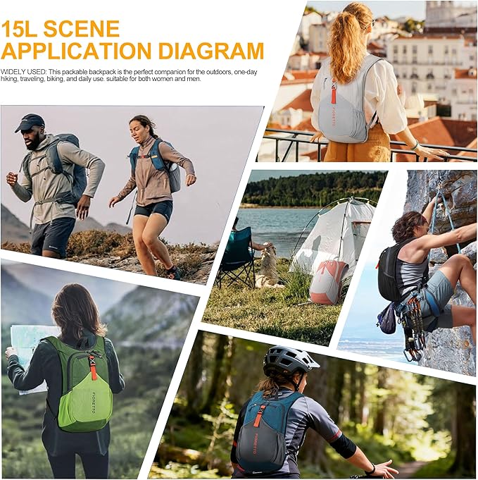 FIORETTO 15L Hiking Backpack for Women Men Mini Packable Backpack Lightweight Small Daypack for Camping Travel Outdoor, Beige