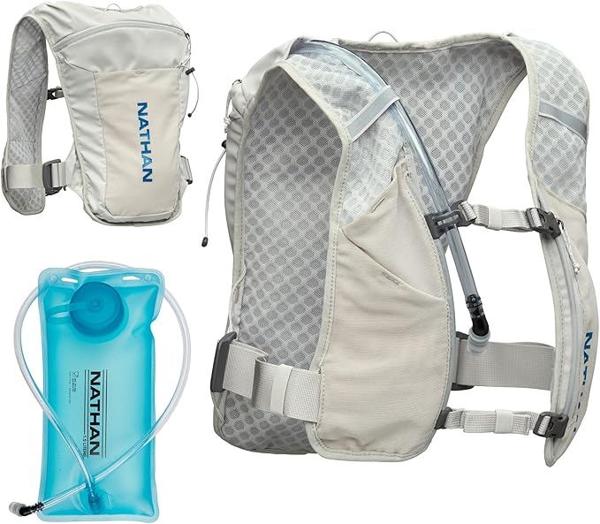 Nathan QuickStart Hydration Pack Vest with Bladder or flasks, Storage Pockets, Breathable Moisture-Wicking Fabric, Adjustable Straps for Running, Hiking, Walking, Marathons, Obstacle Races